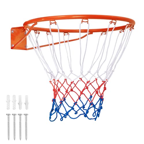 KOTEK 15"/18" Basketball Rim, Wall Door Mounted Basketball Hoop Replacement with All Weather Net, Basketball Rim Goal for Indoor Outdoor Driveway Garage Backyard - color: Orange, size: 18 Inch