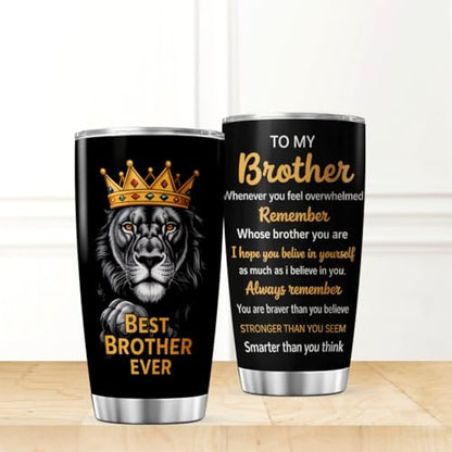 CUBICER Best Brother Ever Lion Design Stainless Steel Tumbler 20 Oz Inspirational Gift For Men Birthday Christmas Bottle Hot Heat Outdoor Iced Insulated Cool Coffee Tea Drink Mug Travel - color: Brother Motivation 0U