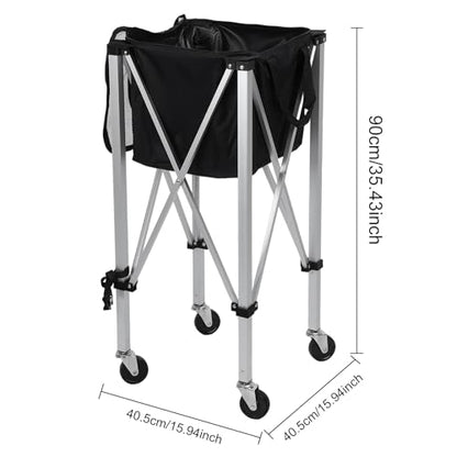 Talent Star Foldable Tennis Ball Cart, Holds 160 Tennis Balls, Portable Tennis Ball Basket with Wheels, Compact & Lightweight Tennis Teaching Cart Practice Hopper for Baseball Softball Tennis Pickle