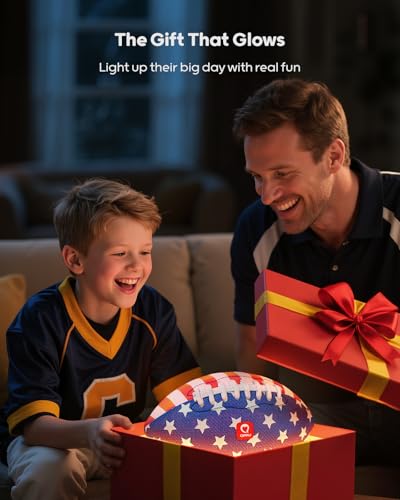 QPAU Glow in the Dark Football – Size 3 for Kids Ages 6-12, Strong Grip Light Up Night Game Ball, Backyard Camping Outdoor Toy, Pump and Batteries Included, Birthday for Boys Girls
