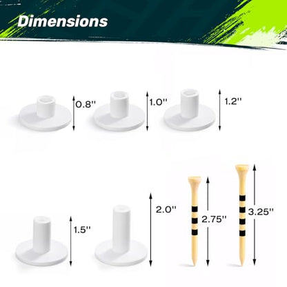 SAPLIZE 51/45/6 Pcs Rubber Golf Tees for Mats, Golf Mat Tee Set for Driving Range & Simulator, Durable Unbreakable Rubber Tees, 11 Rubber Tees + 40 Bamboo Golf Tees (2-3/4'' & 3-1/4'', 20 Each) - color: (White, 5pcs) & 40pcs bamboo tees