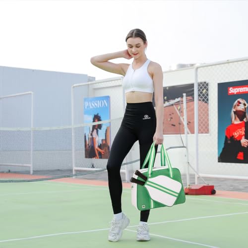 ROYALFAIR Pickleball Tote Bag for Women Men Large Capacity with Paddle Cover Pocket and Adjustable Shoulder strap - color: Green