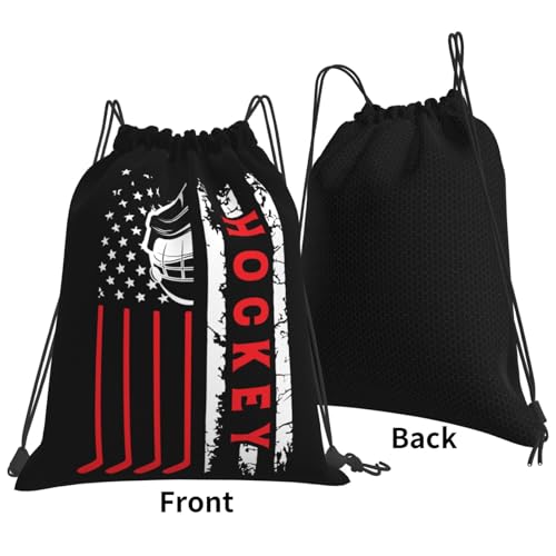 Hockey Flag Unisex Drawstring Backpack Bag Sport Gym Travel Swim Sackpack - color: Hockey Flag