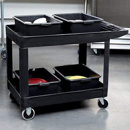 Rubbermaid Commercial Products 2-Shelf Utility/Service Cart, Medium, Black, Lipped Shelves, Ergonomic Handle, 500 lbs. Capacity, for Warehouse/Garage/Cleaning/Manufacturing - size: Medium