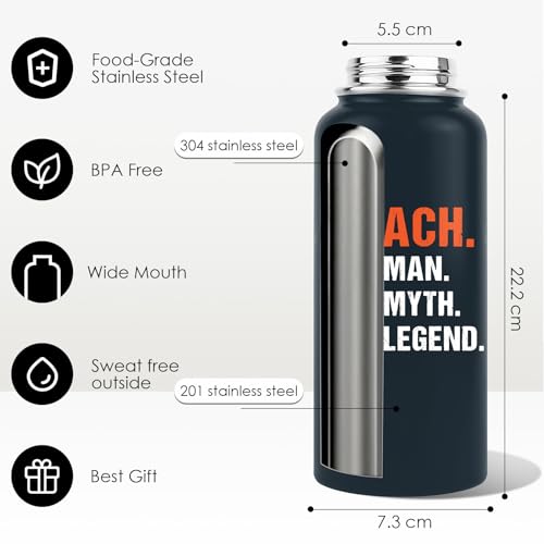 Coach Gifts - 32 Oz Coach Nutriton Facts Water Bottle, The Man The Myth The Legend - Christmas Birthday Cheer Coachs Gifts, Soccer Softball Basketball Swim Coachs Appreciation Gift for Him - color: Coach