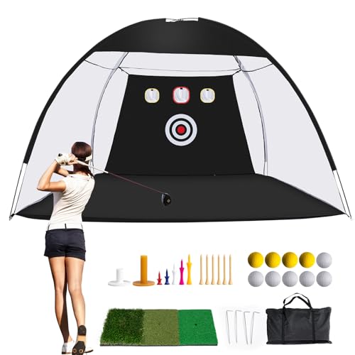 Golf Net, 10 x 7ft Backyard Practice net, Golf Hitting,Driving Net with mat for Indoor/Outdoor - style: Parallel Target