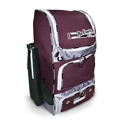 No Errors Top Pick Baseball Backpack for Kids - Heavy Duty Youth Baseball and Softball Bag with Fence Hooks - Dual Glove and Bat Compartments - color: Maroon