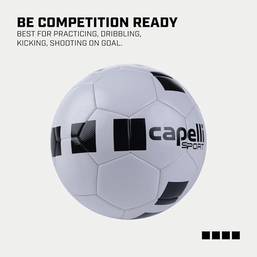 Capelli Sport Soccer Ball Size 5, 4-Cube Classic Competition Elite Soccer Ball for Youth and Adult Players, Outdoor and Indoor Training, White/Black