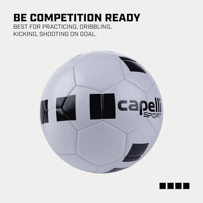 Capelli Sport Soccer Ball Size 5, 4-Cube Classic Competition Elite Soccer Ball for Youth and Adult Players, Outdoor and Indoor Training, White/Black