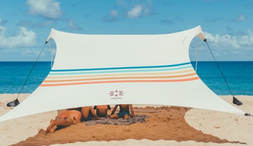 Neso Portable Beach Tent Sun Shelter with Sand Anchor - Lightweight Beach Shade Canopy - Easy Setup for Family Outings - Patented Reinforced Corners - UPF 50+ Sun Protection - 7 x 7ft - Rainbow - color: Rainbow