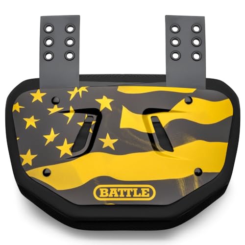 Battle Sports USA Football Back Plate – Hard Shell Lower Back Protector with Contoured Foam for High-Impact Protection for Youth, Kids and Adults - color: American Flag Gold/Black, size: Adult