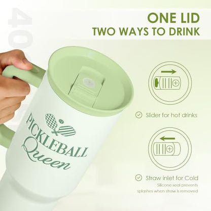 SANDJEST Pickleball 40oz Tumbler With Handle and Straw, Pickleball Queen Insulated Stainless Steel Travel Coffee Mug for Women Girls Players, Gift Idea for Birthday Christmas Mothers Day - color: Pickleball