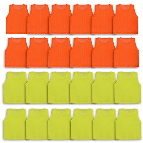Athllete LITEMESH Pinnies (Set of 12/24 Practice Vests) Youth Pinnies, Pennies for Sports Youth, and Scrimmage Vests - color: 12-neon Yellow + 12 Orange, size: Child/Youth