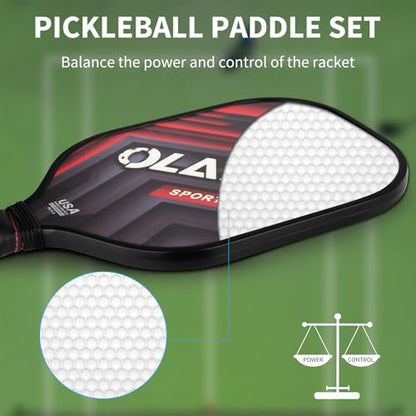 OLANNY Graphite Pickleball Paddles Set- Premium Rackets Fiber Face & Polymer Honeycomb Core Pickleball Set Includes Pickleball Paddles + Pickleball Balls+ Replacement Soft Grip + 1 Bag - color: Twill Pickleball Paddles 4 pack