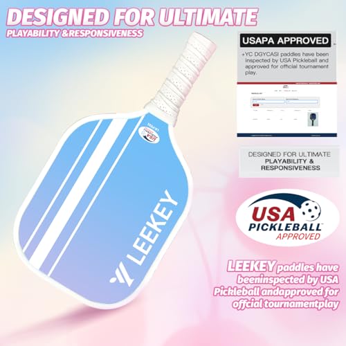 LEEKEY Pickleball Paddles Set of 2 - USAPA Approved Fiberglass Pickleball Racket, Racquet Made of Polypropylene Honeycomb Core,Lightweight Design Pickleball Paddles for Men Women Beginners