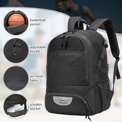 Basketball Backpack - Large Sports Equipment Bag with Ball Holder & Shoe Compartment for Basketball. (black) - color: Black