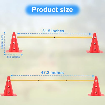 Football Training Cones Agility Soccer Cones, Indoor Outdoor and Festive Events Field Marker Agility Cones with 5 Adjustable Soccer Agility Training Poles - size: Hurdle Cone 6 Set