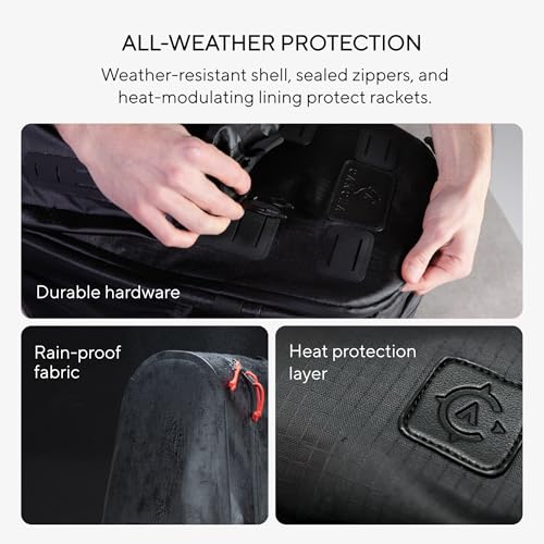 Cancha Weatherproof Tennis Bag and Backpack for 1–3 Rackets with Water Bottle Holder and Removable Strap | Slim and Lightweight Design for Easy Carry | Modular Clip-On Accessory System | Voyager