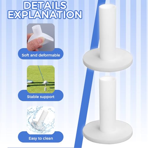 4 Pcs Golf Simulator Tees Adjustable Height - Rubber Driving Range Tee for Mats, Non-Slip Tee with Holder, Indoor Outdoor Golf Practice Accessories