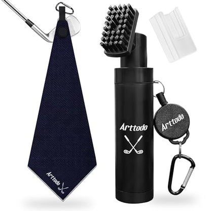 Golf Club Cleaning Kit, Absorbent Golf Towel with Waffle Design and Large Capacity Golf Club Cleaning Spray Brush, Portable Golf Club Cleaner Accessories for Men Women