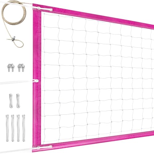 Professional Volleyball Net Outdoor Heavy Duty, All Weather Enhanced, Extended Stainless Steel Cable, Extra Thick Borders, for Backyard Beach Pool Indoor Outdoor- Regulation 32x3FT (Net Only) - color: Pink