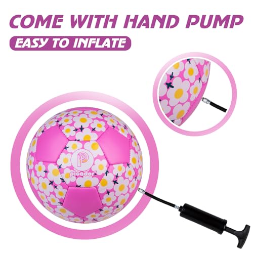 Picador Soccer Ball Size 4 Girls, Pink Flower Kids Soccer Ball for 6-8 8-12 Youth Children Teens Outdoors Sports Training Ball with Pump