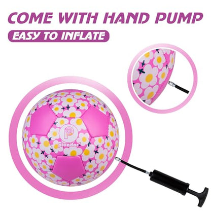Picador Soccer Ball Size 4 Girls, Pink Flower Kids Soccer Ball for 6-8 8-12 Youth Children Teens Outdoors Sports Training Ball with Pump
