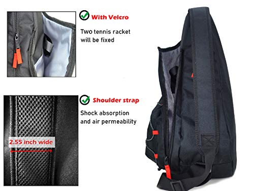 Tennis Bag for Men Women, Racquetball Pickleball Paddle Squash Sling Bags Crossbody Sports Backpack Adult with USB Charge Port - color: Black