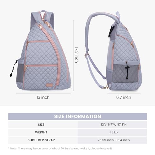 Women's Pickleball Backpack - Quilted Crossbody Sling Bag for Tennis & Pickleball Paddle - color: Purple & Pink, size: Medium