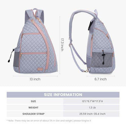 Women's Pickleball Backpack - Quilted Crossbody Sling Bag for Tennis & Pickleball Paddle - color: Purple & Pink, size: Medium