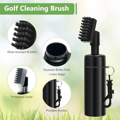 4PCS Golf Club Cleaner Brush, Golf Club Brush Groove Cleaner with 4 Ounces Squeeze Bottle and Bristles/Groove Sharpener/Towel/Retractable Key-Ring for Cleaning