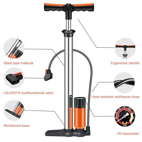 High Pressure Bike Floor Pump, Bicycle Pump, Bike Pump, Stand Pump 160PSI with Presta & Schrader Valves, Bike Air Pump with Ball Pump Needle for Bike Basketball