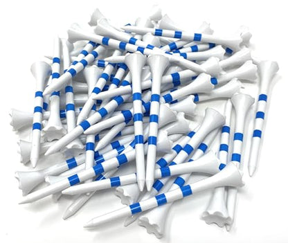 NorthPointe 3 ¼” Golf Tees Plastic – White/Blue Stripes - 100 Plastic Golf Tees in Bulk (50, 3 1/4")