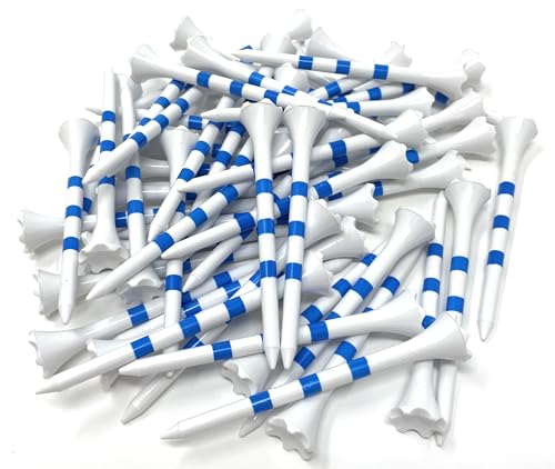 NorthPointe 3 ¼” Golf Tees Plastic – White/Blue Stripes - 100 Plastic Golf Tees in Bulk (50, 3 1/4")