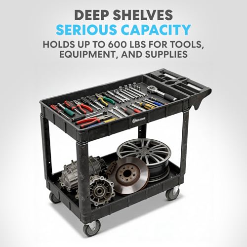 Simpli-Magic Simpli-Magic Rolling Utility Cart on Wheels, Heavy Duty with Ergonomic Handle, Deep Shelfs for Garage, Warehouse, Workshop, 600-Pound Capacity 40x33x17-Inch