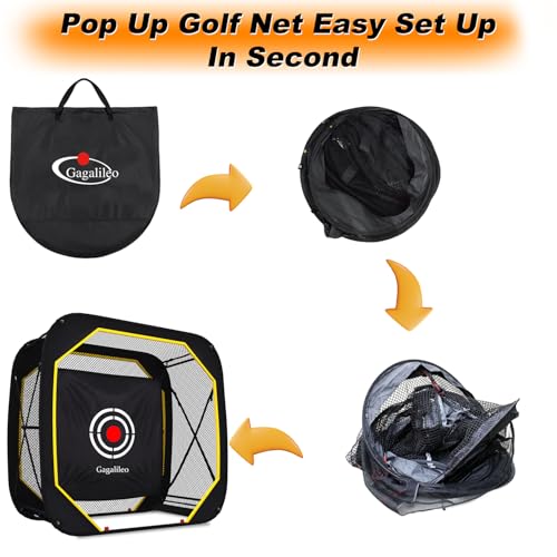 Gagalileo Pop Up Golf Practice Net: 6X6X3FT Hitting Cage with Target Easy Set Up for Backyard Garage Training for Driving Chipping Swing Beginners Enthusiasts
