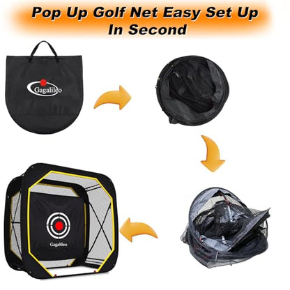 Gagalileo Pop Up Golf Practice Net: 6X6X3FT Hitting Cage with Target Easy Set Up for Backyard Garage Training for Driving Chipping Swing Beginners Enthusiasts