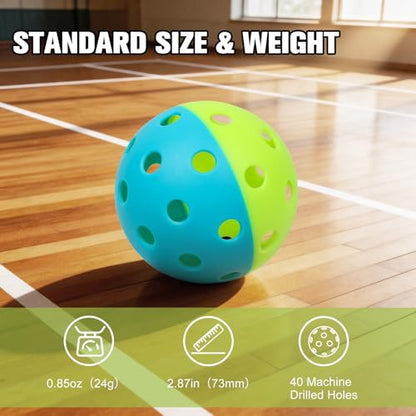Pickleball Balls, 6 Pack of Indoor & Outdoor Pickle Ball Set, 2 Tone Pickle Balls Set, High Visibility Durable Pickleballs for Training and Tournament - color: Green and Blue