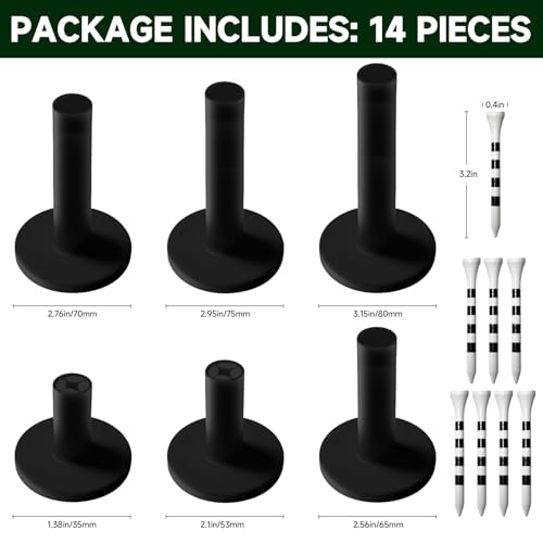 VIVIDLY Rubber Golf tees for mats - Available in 6 Different Sizes with 8 Premium Black and White Circular pegs, Suitable for Driving ranges and Indoor Practice.