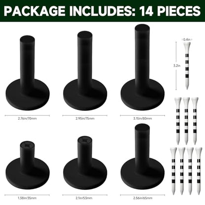 VIVIDLY Rubber Golf tees for mats - Available in 6 Different Sizes with 8 Premium Black and White Circular pegs, Suitable for Driving ranges and Indoor Practice.