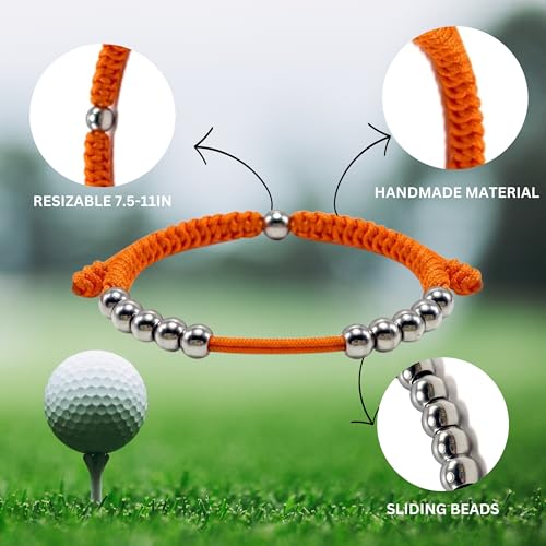 Premium Golf Stainless Steel 10 Bead Score Counter Bracelet, Golf Stroke Count Bracelet, Resizable Easy Adjust Golf Round Scoring Tracker, Durable Stylish Golf Accessory - style: Orange