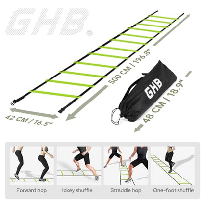 GHB Pro Agility Ladder 2 Pack Agility Training Ladder Speed 12 Rung 20ft with Carrying Bag (Green and Blue)