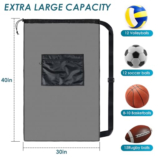 BROTOU 5PCS Extra Large Mesh Sports Ball Bags - Soccer Ball Bag Drawstring Bags with Shoulder Strap for Basketball, Volleyball, Swimming Gear