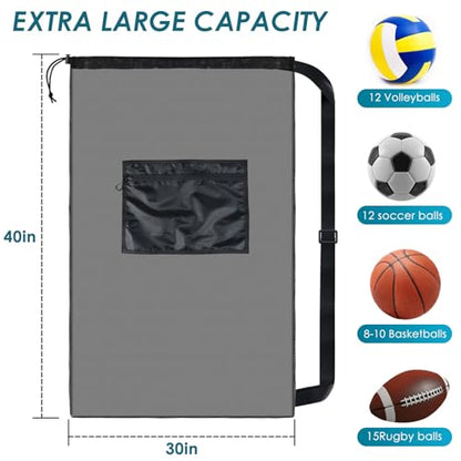 BROTOU 5PCS Extra Large Mesh Sports Ball Bags - Soccer Ball Bag Drawstring Bags with Shoulder Strap for Basketball, Volleyball, Swimming Gear
