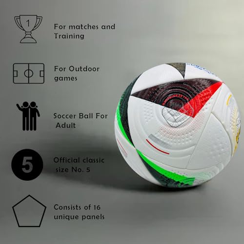 Euro Cup Soccer Ball Size 5 – Soft Cover, Perfect for Training & Play, for Soccer Fans & Adults