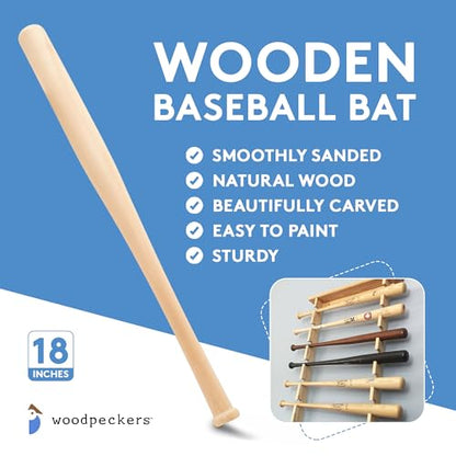 Wood Baseball bat 17-3/4 Inch Pack of 2 Unfinished Mini Wood Baseball Bat, Small Bats, Party Decor, Bedroom, Crafts, by Woodpeckers - size: 17-3/4 Inch