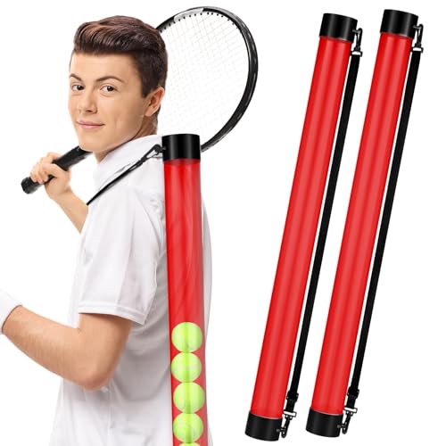 Lenwen 2 Pack Tennis Ball Tube Pickup, Fits 15 Tennis Ball with Shoulder Strap, Lightweight Collector Holder Picker Grabber Retriever Tube Carrier for Players, Coaches & Instructors - color: Rose Red