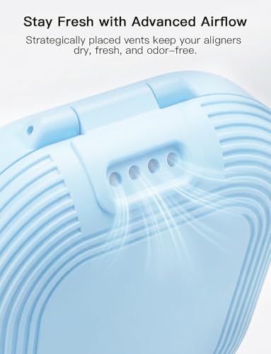 HEMILAB Slim Aligner Case with Vent Holes, Compatible with Invisalign, Cute Case with Removal Tool, Chewies and Brush, Blue/White - color: Sky - Blue
