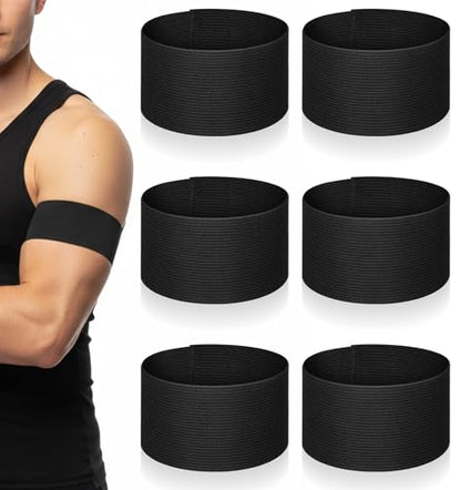 6 Pcs Black Arm Band, Black Soccer Football Captains Armband Elastic Arm Bands Adjustable Captain Armband for Basketball Volleyball