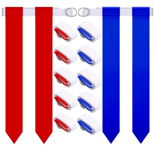 Sintege 14/28 Player Flag Football Belt Set, Adjustable Football Flag and Belts Gifts for Youth Adults Sports Training Event - color: Red, Blue